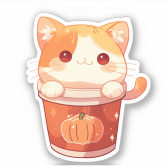 Pegatina de lata de gatos y calabaza caliente