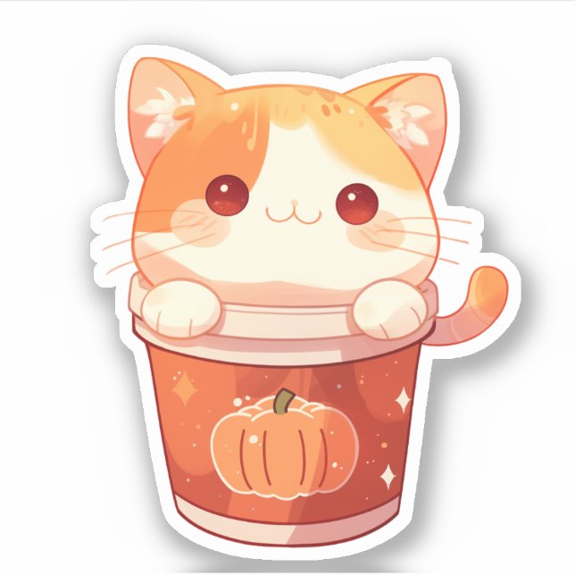 Pegatina de lata de gatos y calabaza caliente (Anverso)