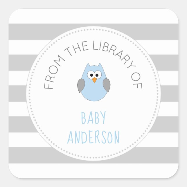 pegatina de LIBRO de búho azul de Baby Shower, pla (Anverso)