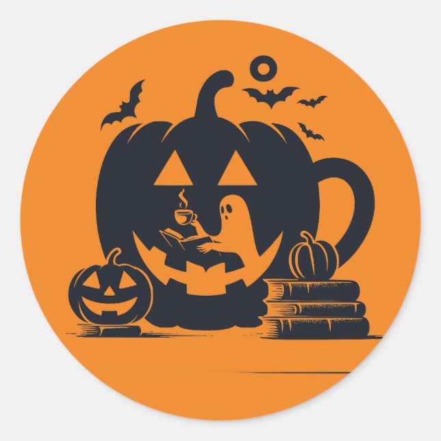 Pegatina de libros de calabaza para Halloween (Anverso)
