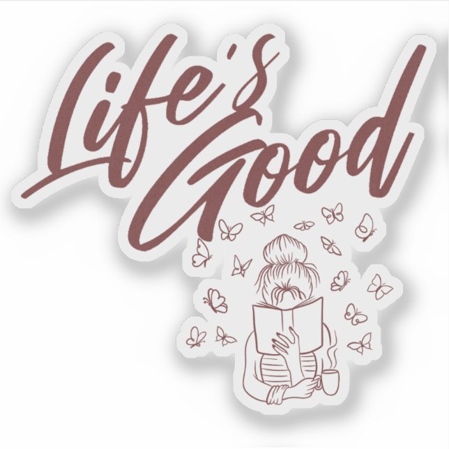 Pegatina de libros de lectura y café (Anverso)