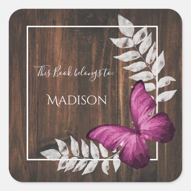 Pegatina de libros de mariposas rusas rosadas (Anverso)