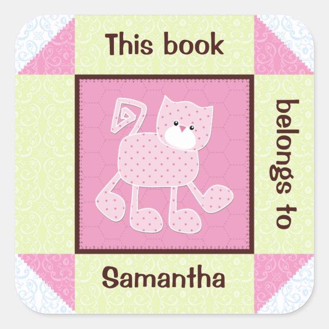 Pegatina de libros de Quilt de Cat Faux Pink (Anverso)