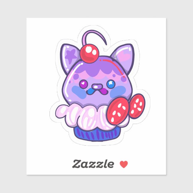 Pegatina de magdalena de gatito kawaii  (Hoja)