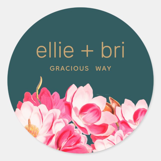 Pegatina de Magnolia Floral Acuarela Rosa Teal (Anverso)