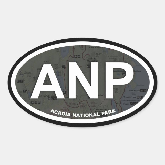 Pegatina de mapa de Acadia (texto blanco) (Anverso)