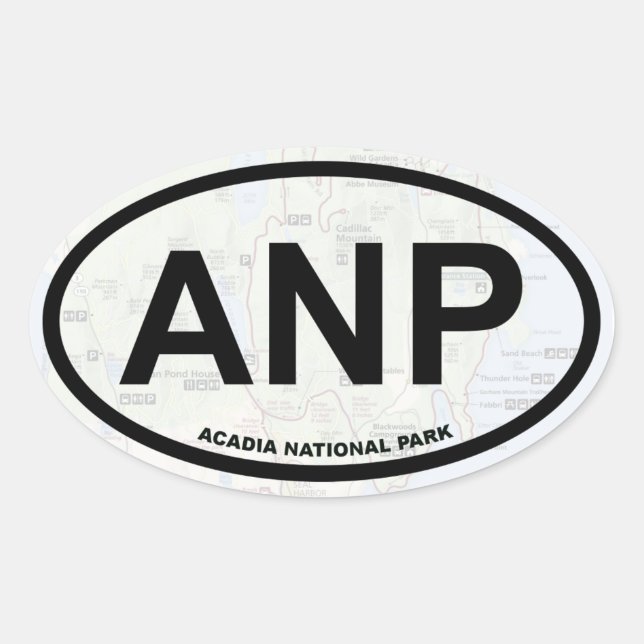 Pegatina de mapa de Acadia (texto negro) (Anverso)