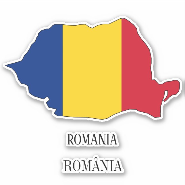 Pegatina de mapa de bandera de Rumania (Anverso)