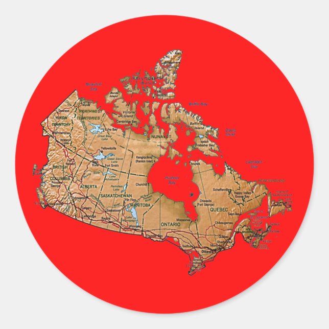 Pegatina de mapas de Canadá (Anverso)