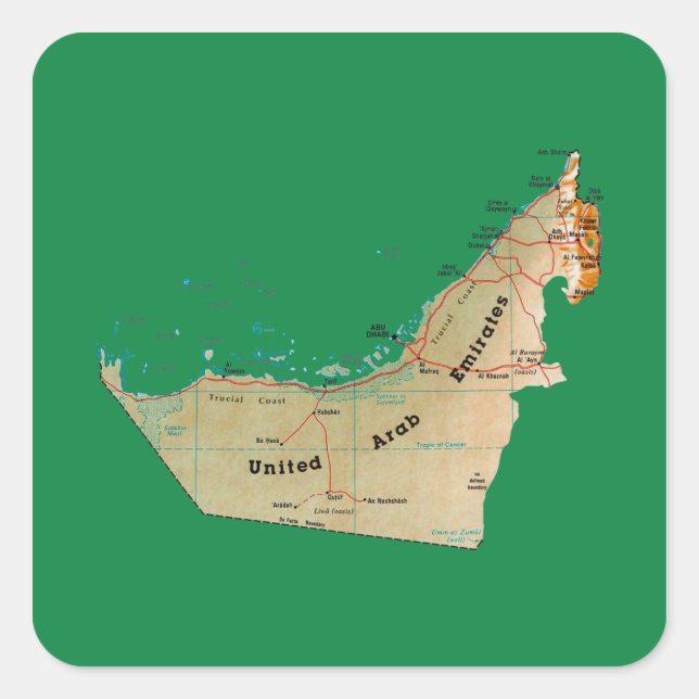 Pegatina de mapas de Emiratos Árabes Unidos (Anverso)