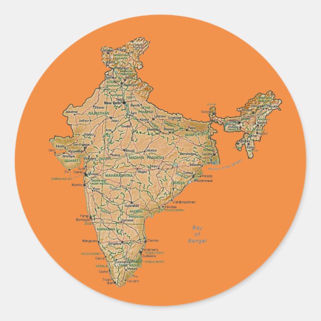 Pegatina de mapas de India (Anverso)
