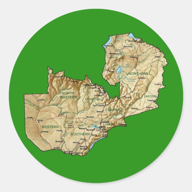 Pegatina de mapas de Zambia (Anverso)