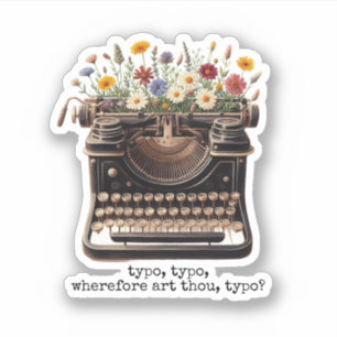 Pegatina de máquinas de escribir antiguas y flores