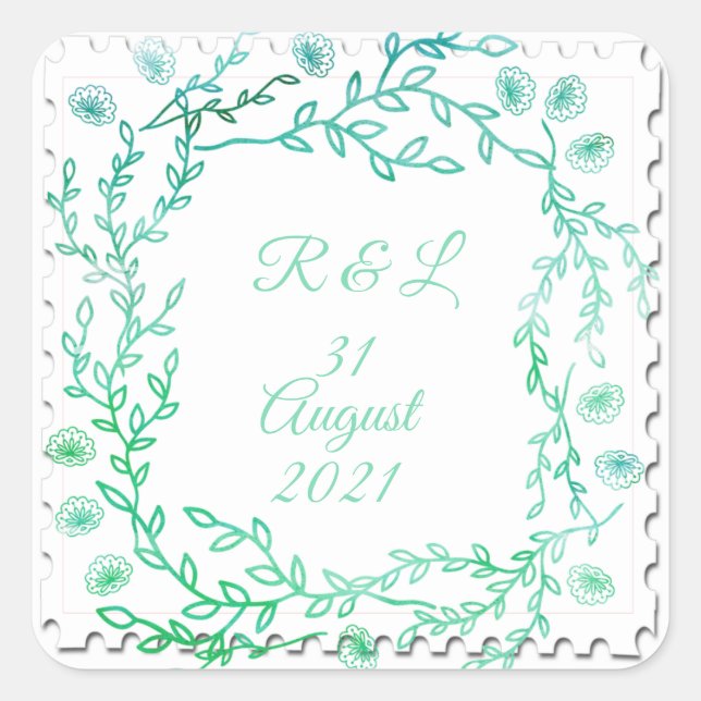 Pegatina de marco floral de color azul (Anverso)