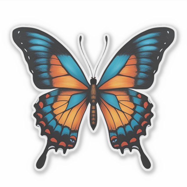 Pegatina de mariposa azul y Naranja (Anverso)