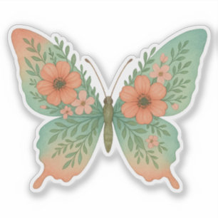 Pegatina de mariposa floral pastel