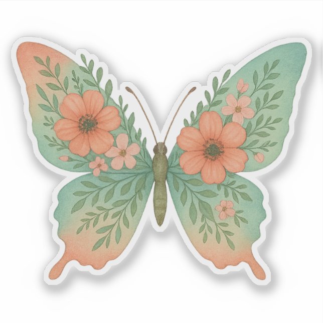 Pegatina de mariposa floral pastel (Anverso)