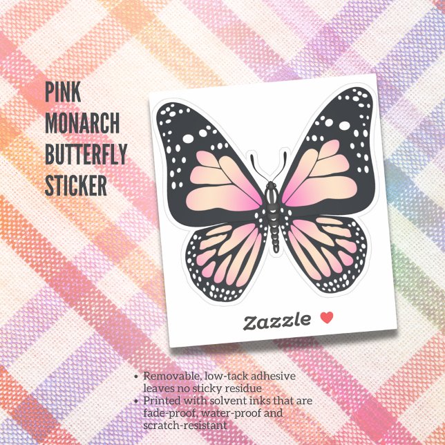 Pegatina de mariposa monarca rosa (Pink Monarch Butterfly Sticker)