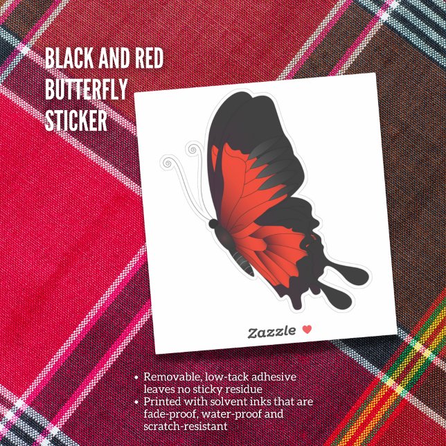 Pegatina de mariposa negra y roja (Black and Red Butterfly Sticker)