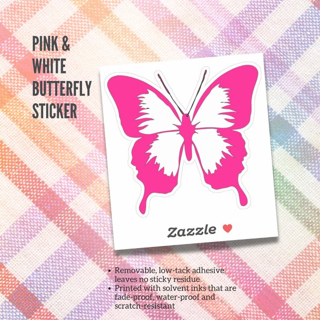 Pegatina de mariposa rosa y blanca (Pink & White Butterfly Sticker)