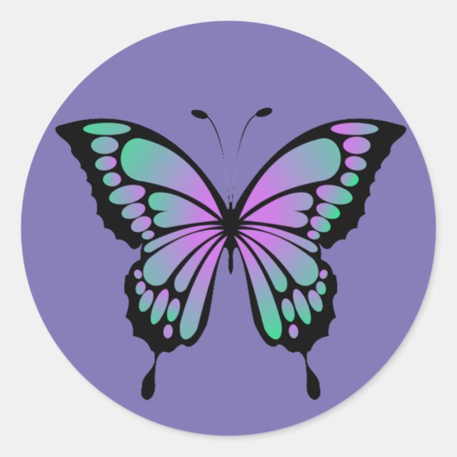 Pegatina de mariposa verde y púrpura (Anverso)