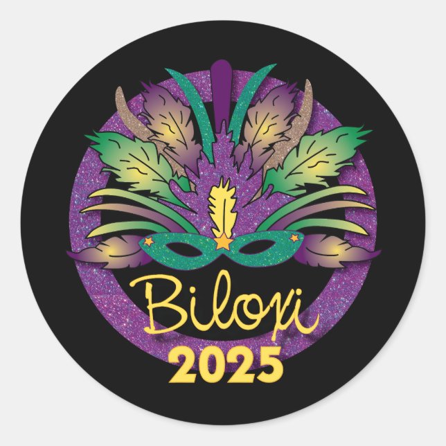Pegatina de Máscara de Mardi Gras - 2025 - Biloxi, (Anverso)