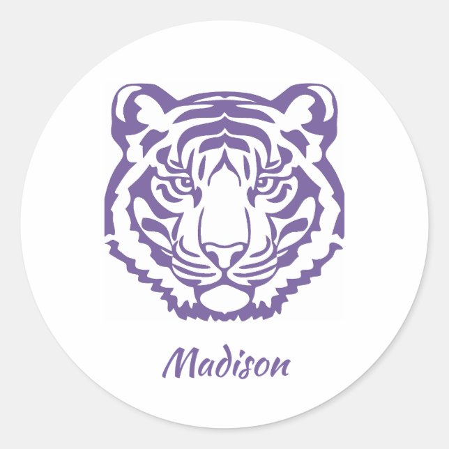 Pegatina de mascota de la escuela del tigre morado (Anverso)