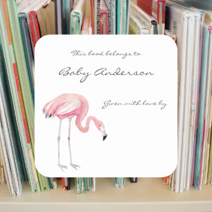 Pegatina de matrículas de Baby Shower de Flamingo