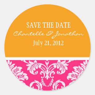 Pegatina de matrimonio Damask rosa y Naranja