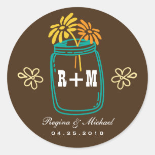 Pegatina de matrimonio rústico Mason Jar Flower Co
