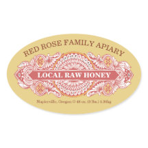 Pegatina de miel Rosette Rojo y Oro Vintage