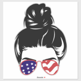 Pegatina de Moño Desordenado Patriótico – Gafas de
