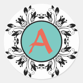 Pegatina de MONOGRAM blanco y negro de Damask