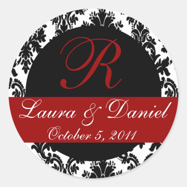 Pegatina de monograma Damask (negro/rojo) (Anverso)