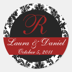 Pegatina de monograma Damask (negro/rojo)
