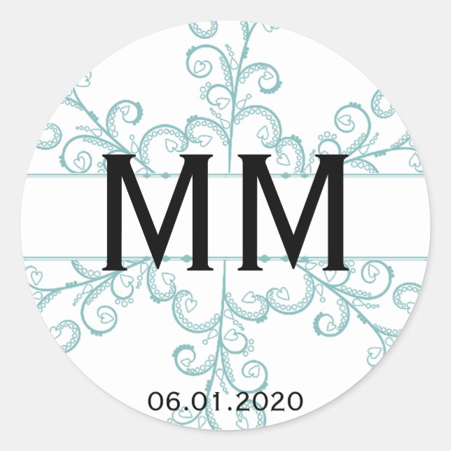 Pegatina de Monograma de Copo de Nieve del Corazón (Anverso)