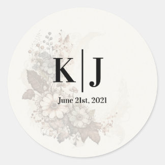 Pegatina de monograma de encaje floral romántico
