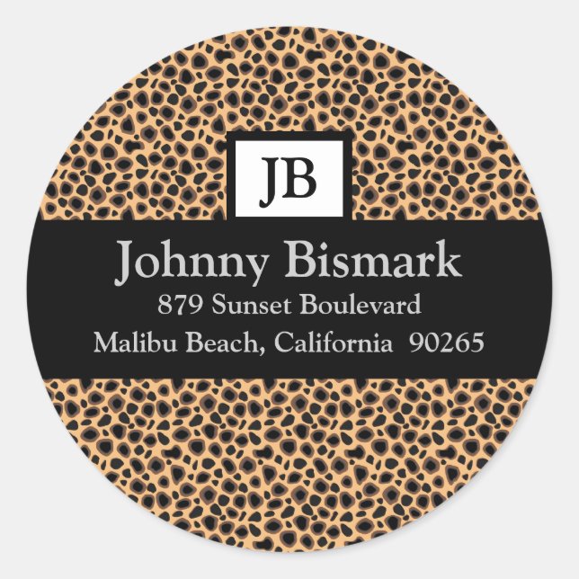 Pegatina de monograma de impresión Cheetah (Anverso)