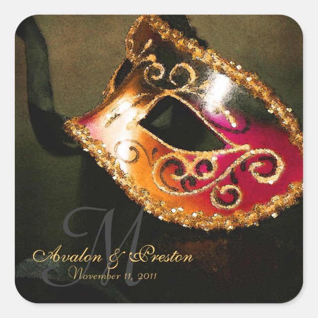 Pegatina de Monograma Elegante de Mascarada de Oro (Anverso)