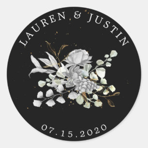 pegatina de monograma floral de oro plateado dramá