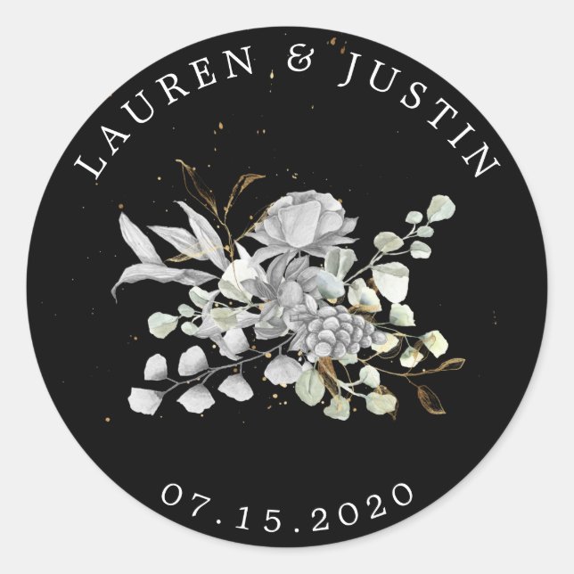 pegatina de monograma floral de oro plateado dramá (Anverso)