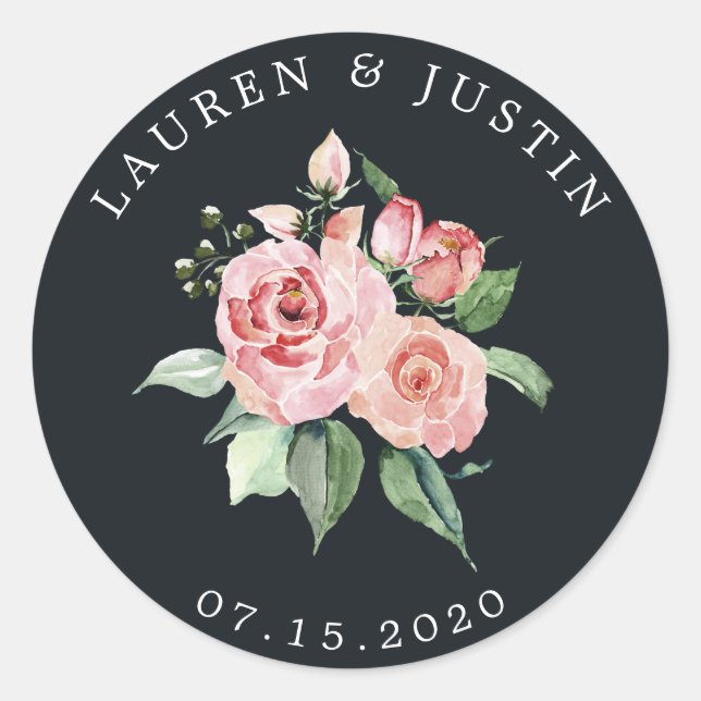 pegatina de monograma floral elegante de medianoch (Anverso)