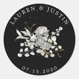 Pegatina de monograma floral plateado dramático