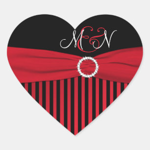 Pegatina de Monograma negro, rojo, blanco rayado