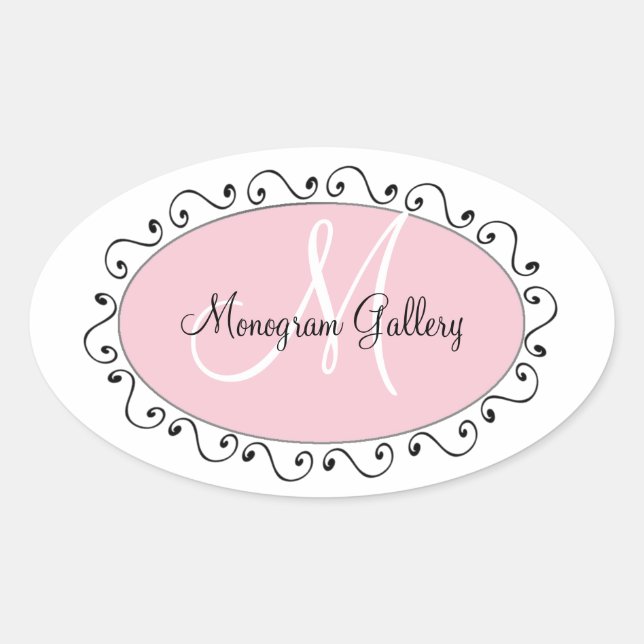Pegatina de monograma negro rosado para empresas (Anverso)