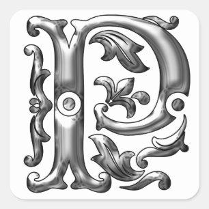 Pegatina de monograma P inicial plateado