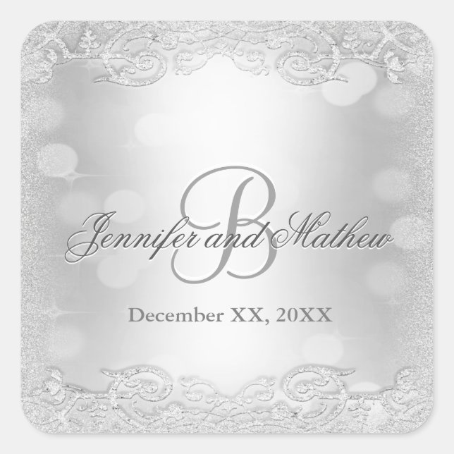 Pegatina de monograma | Plata elegante (Anverso)