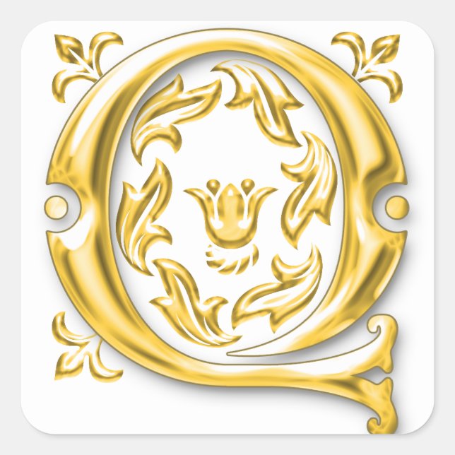 Pegatina de monograma Q inicial en oro (Anverso)