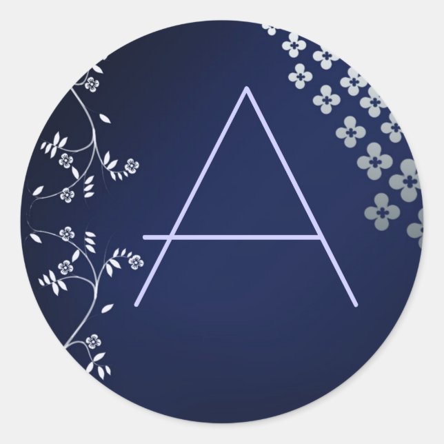 Pegatina de monograma redondo azul oscuro (Anverso)