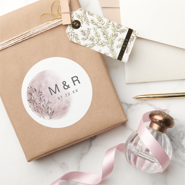 Pegatina de monograma rosa místico de Rubor Moon (Regalar)